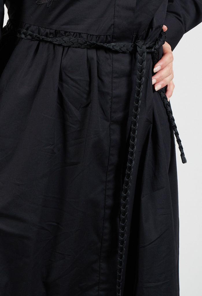 black shirt dress with tie waist belt