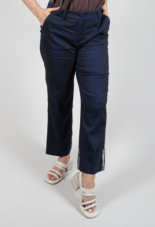 Striped Turn-Up Trousers in Blue