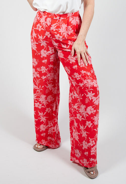 Wide Leg Floral Print Trousers in Red