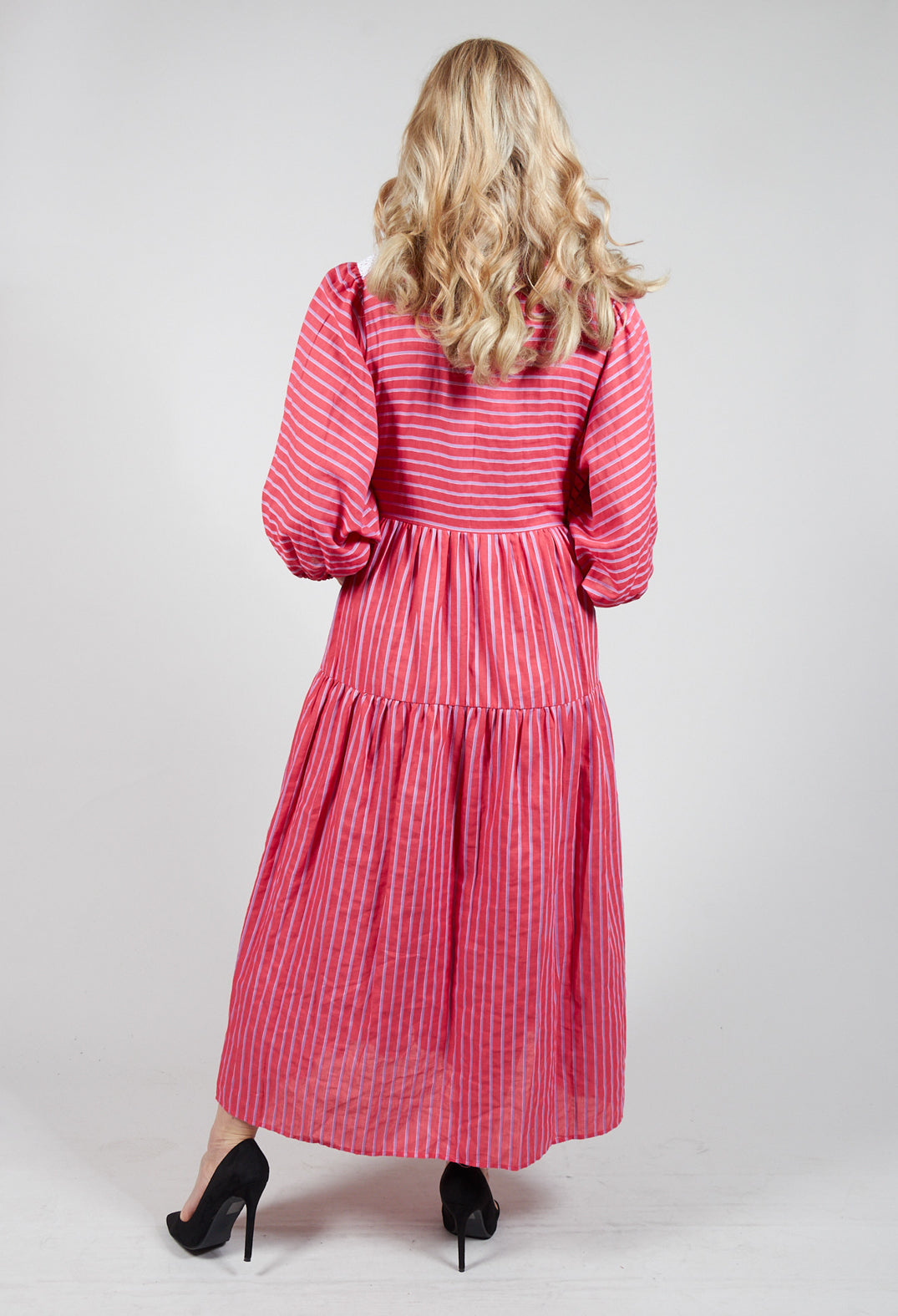 fuchsia striped lace dress with long sleeves