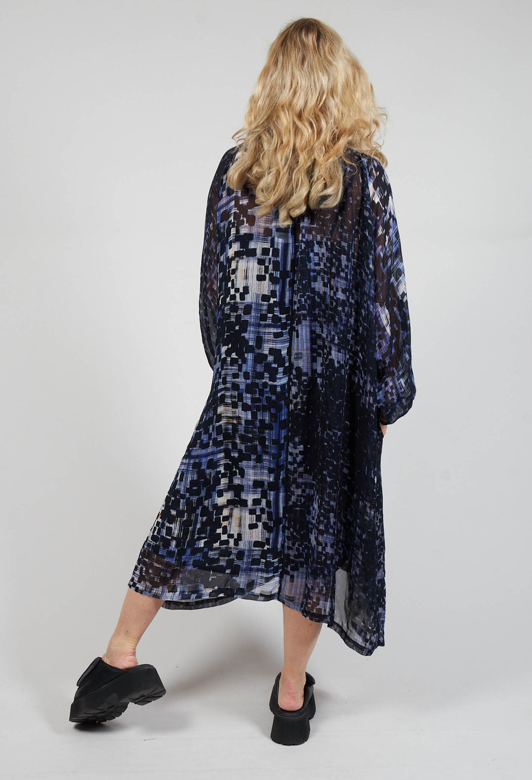 Sheer Bat Wing Dress in Navy