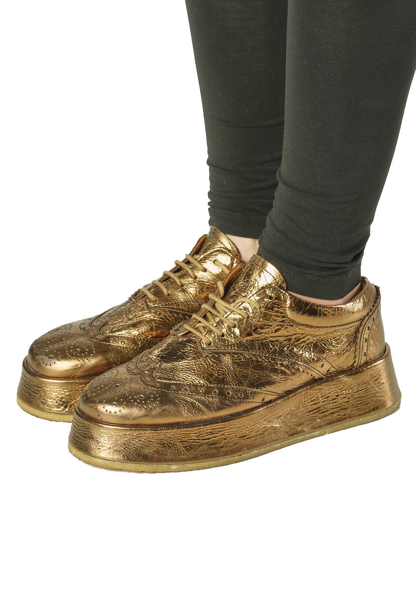 PRE-ORDER - Platform Sole Leather Brogues in Gold - 1985216