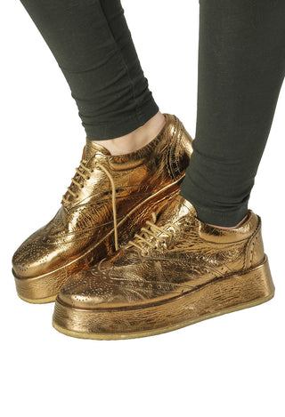 PRE-ORDER - Platform Sole Leather Brogues in Gold - 1985216