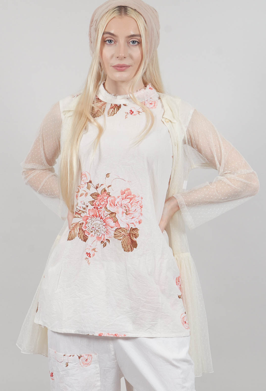 Marie Mesh Peplum Jacket in Ecru