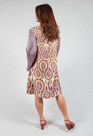 Printed Shift Dress in Beige/Malva