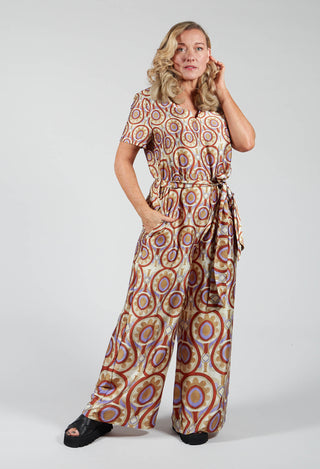 Printed Jumpsuit in Beige/Malva