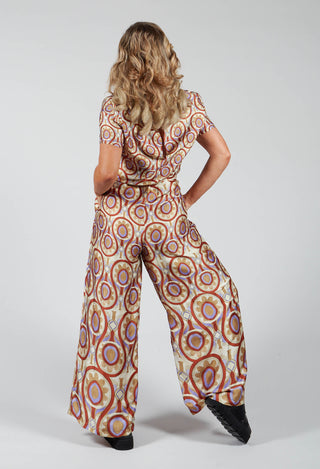 Printed Jumpsuit in Beige/Malva