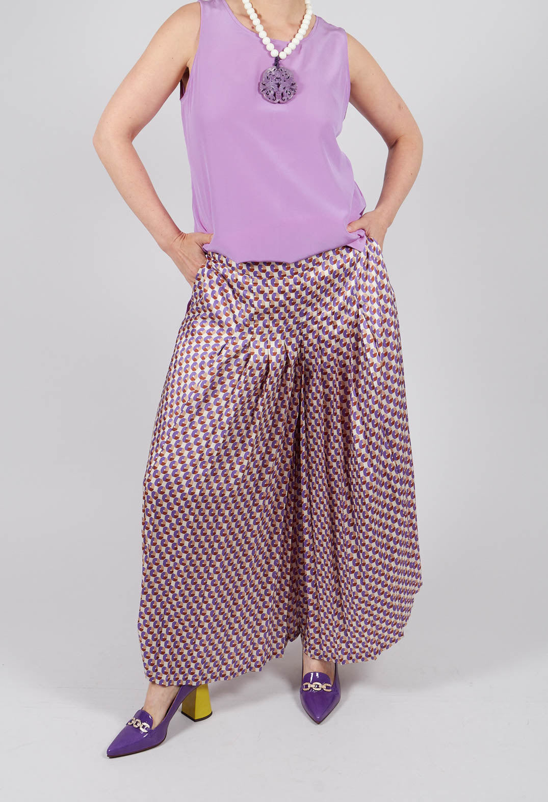 Wide Leg Trousers in Beige/Bianco