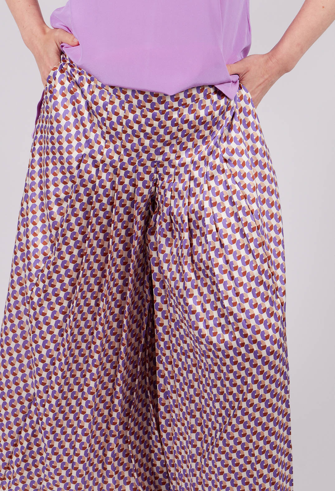 Wide Leg Trousers in Beige/Bianco
