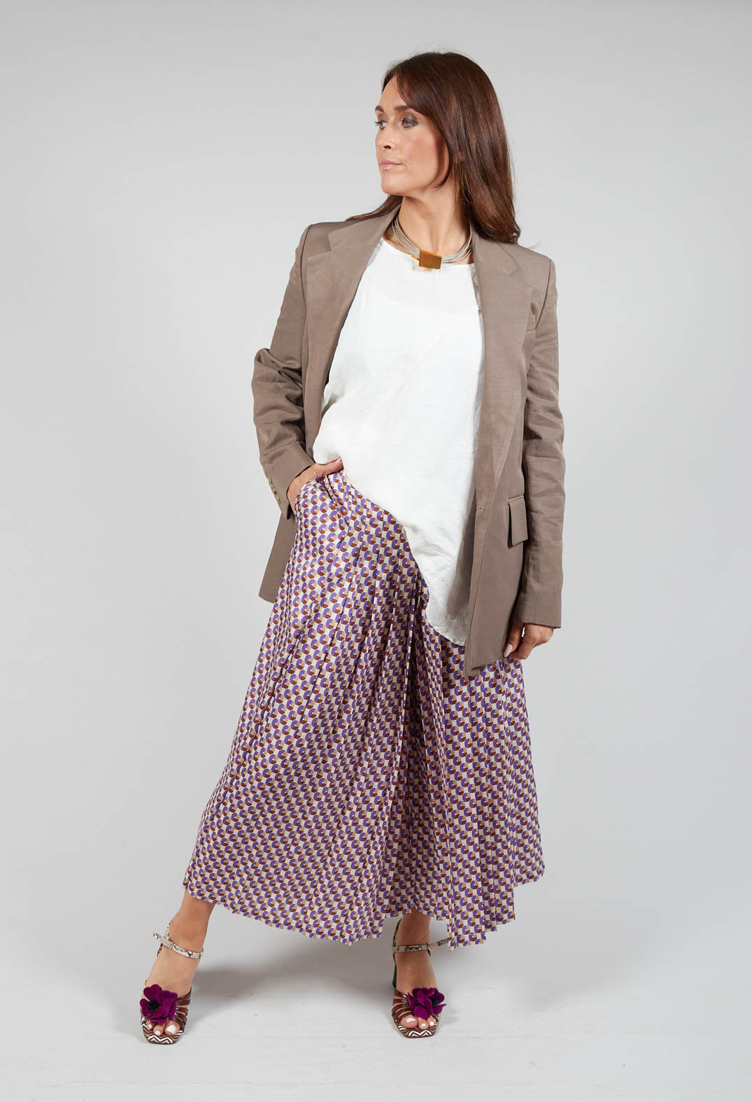 Wide Leg Trousers in Beige/Bianco