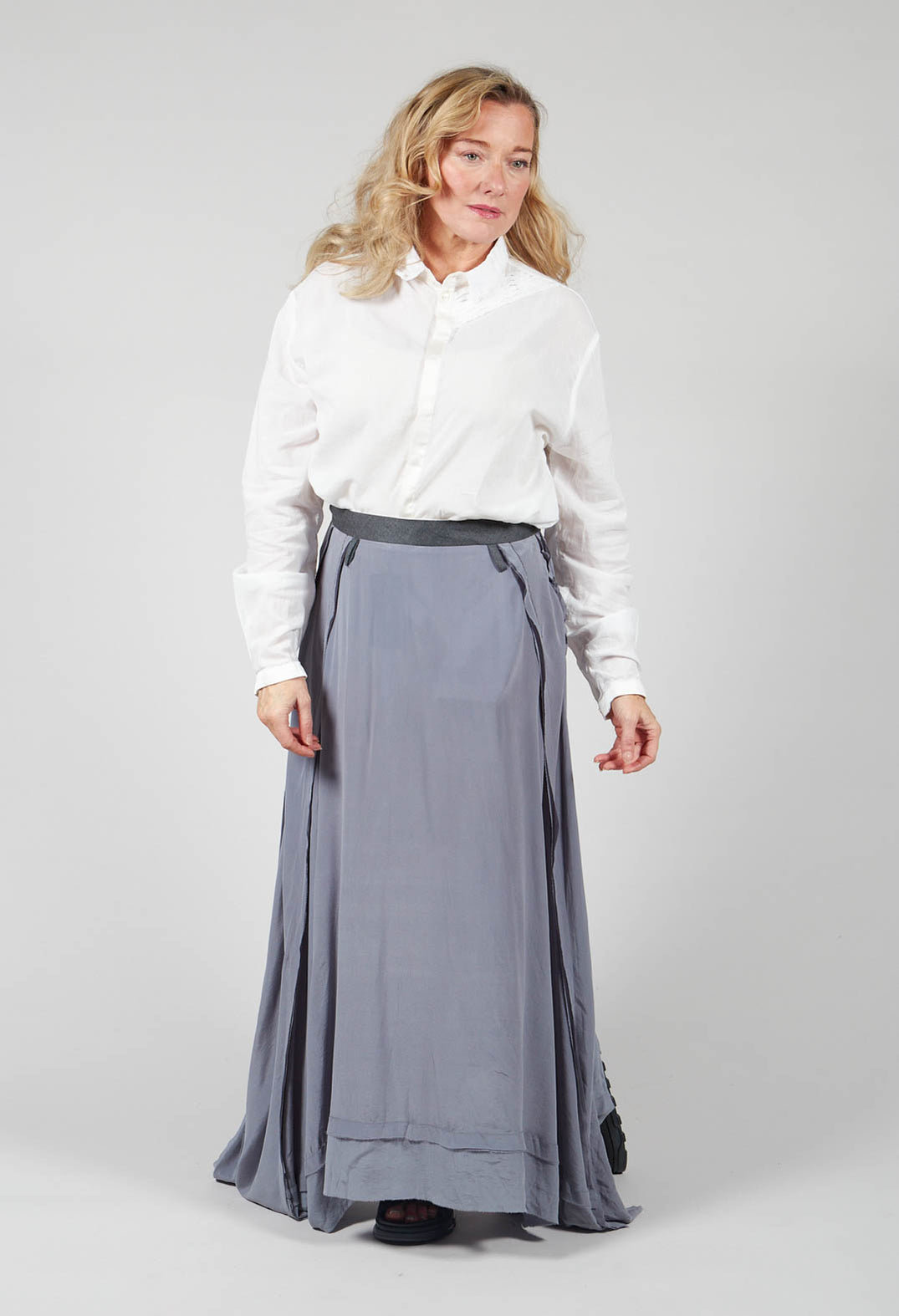 Long Shirt with Ruffle Shoulder Detail in White