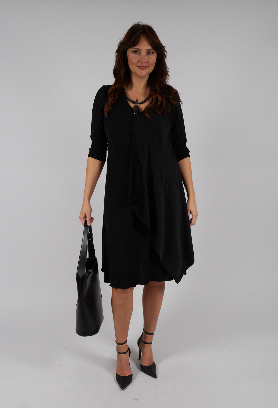 Drape Front Dress in Black