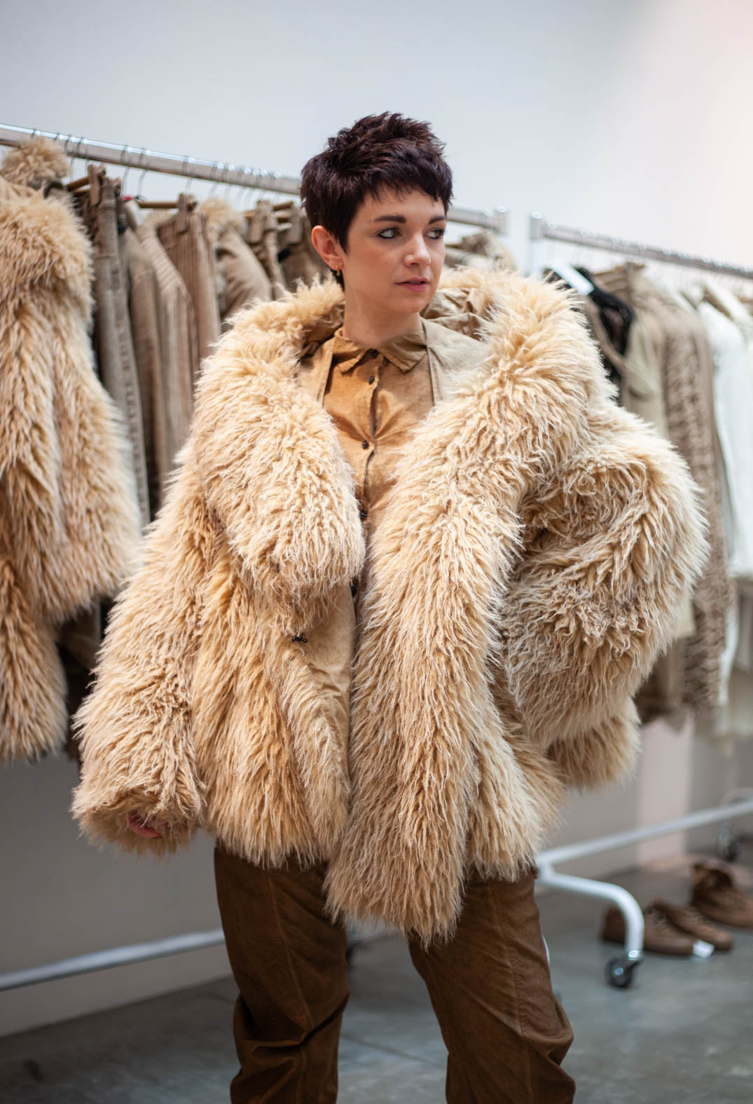 PRE-ORDER - Shaggy Faux Fur Coat in Clay Cloud - 2011102