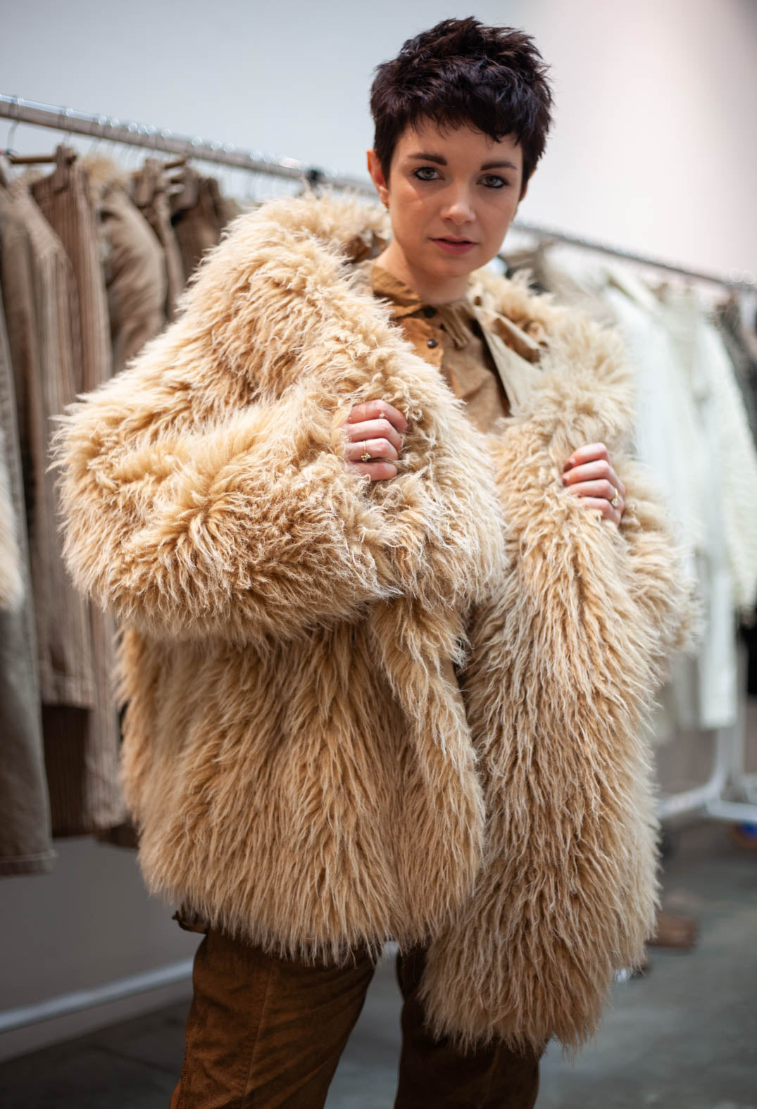 PRE-ORDER - Shaggy Faux Fur Coat in Clay Cloud - 2011102