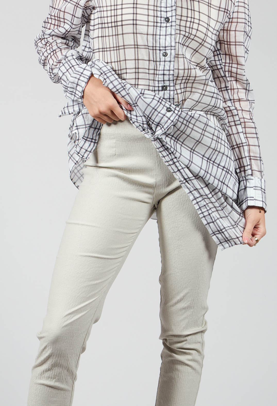 Straight Leg Textured Trousers in Chalk