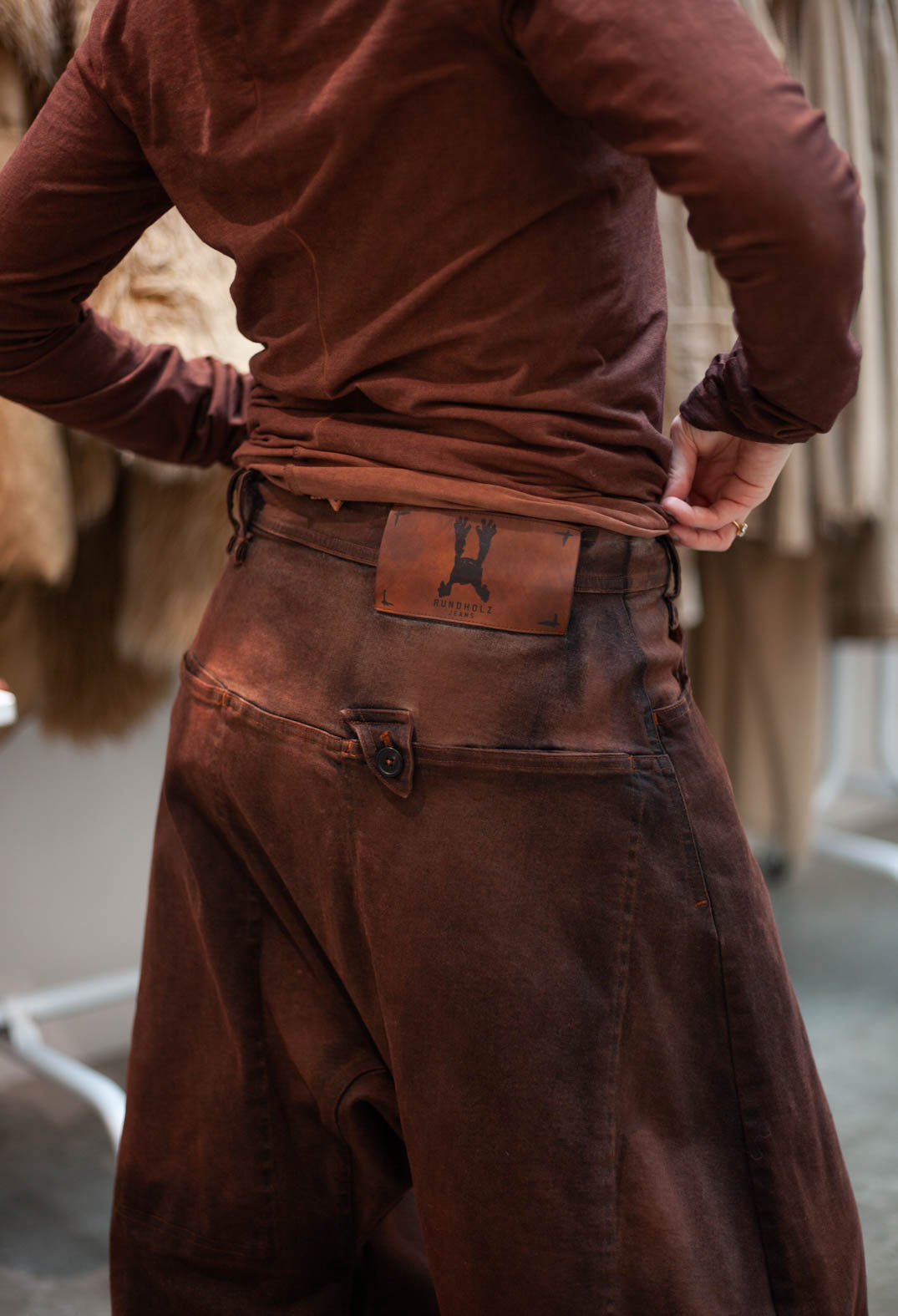 PRE-ORDER - Balloon Leg Drop Crotch Trousers in Henna Cloud - 2040103
