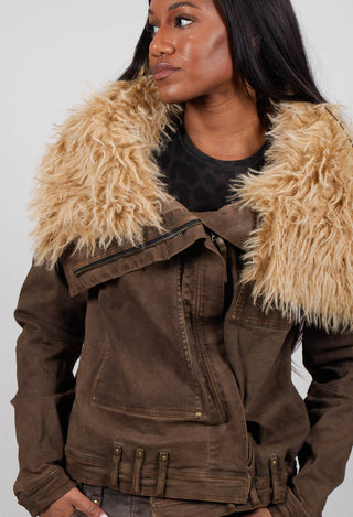 Jacket with Faux Fur Collar in Terracotta Cloud - 2041109
