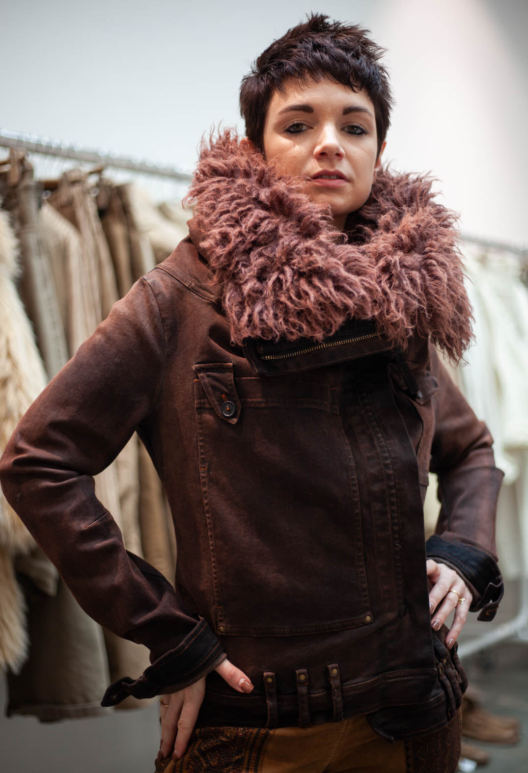 PRE-ORDER - Jacket with Faux Fur Collar in Clay Cloud (Pictured in Henna Cloud) - 2041109