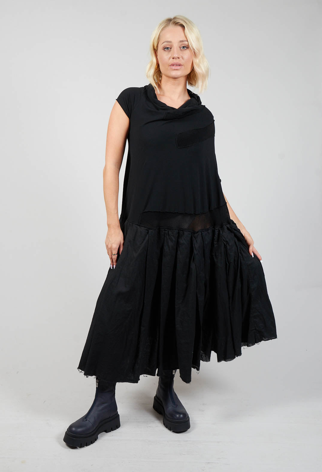 Cowl Neck Midi Dress in Black