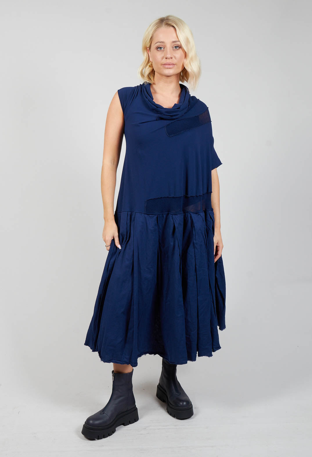 Cowl Neck Midi Dress in Blue