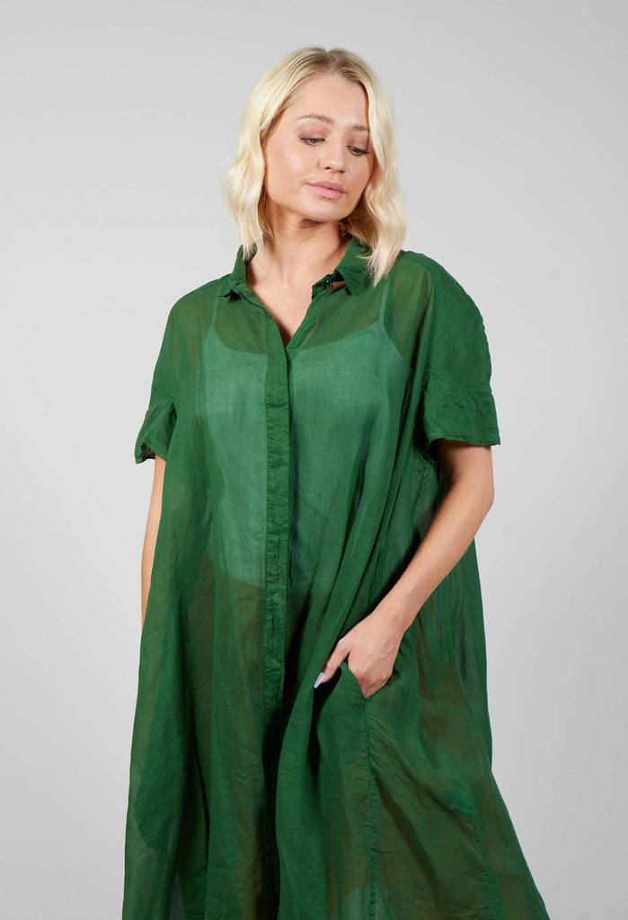 Short Sleeve Shirt Dress in Green