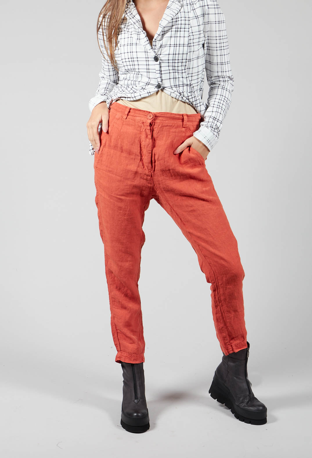 Straight Leg Linen Trousers in Orange