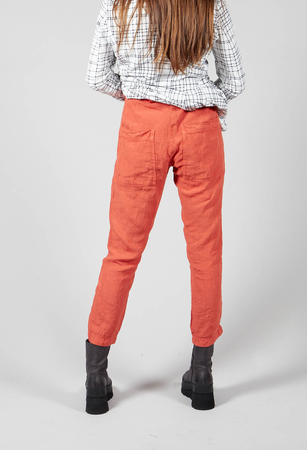 Straight Leg Linen Trousers in Orange