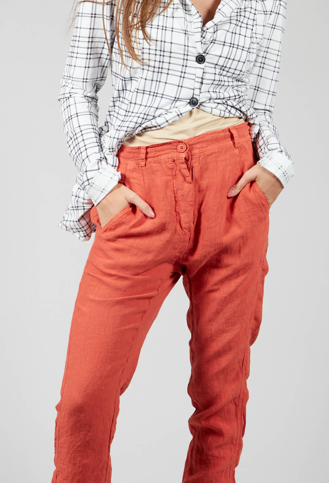 Straight Leg Linen Trousers in Orange