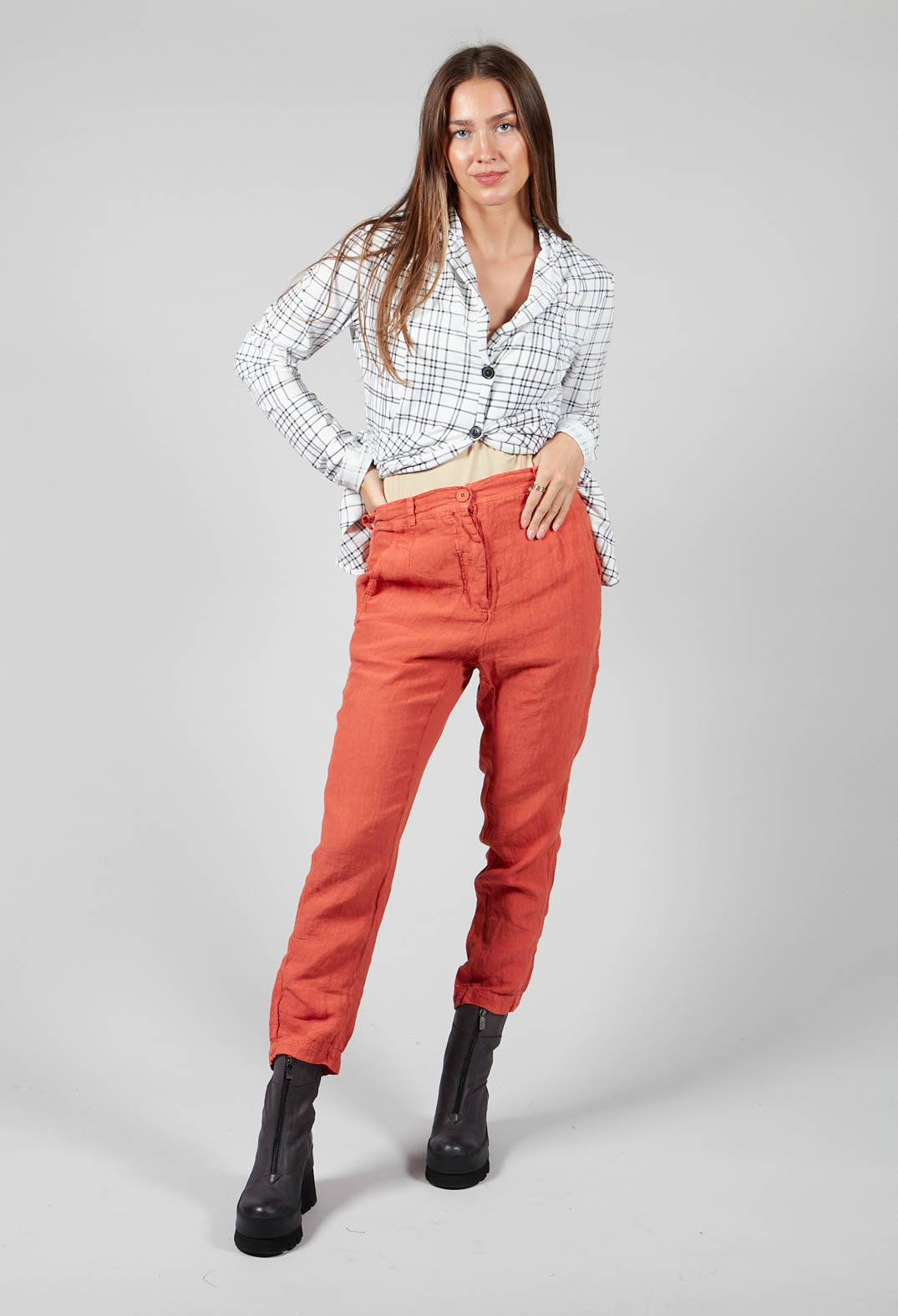 Straight Leg Linen Trousers in Orange