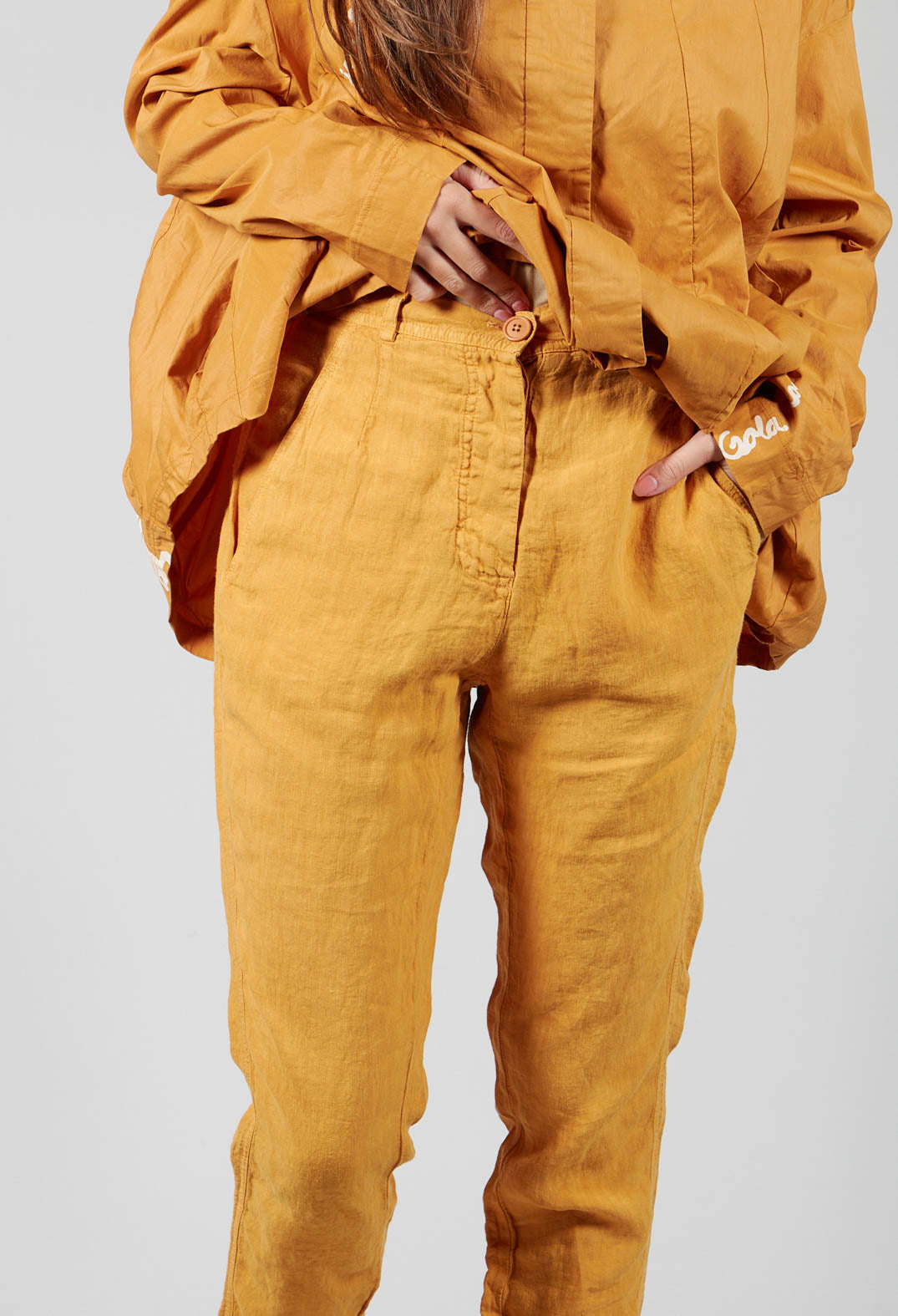 Straight Leg Linen Trousers in Mango