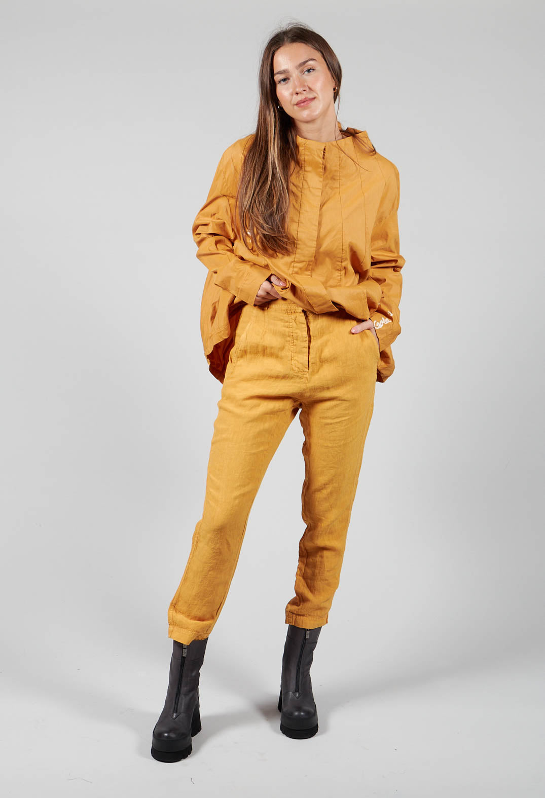 Straight Leg Linen Trousers in Mango