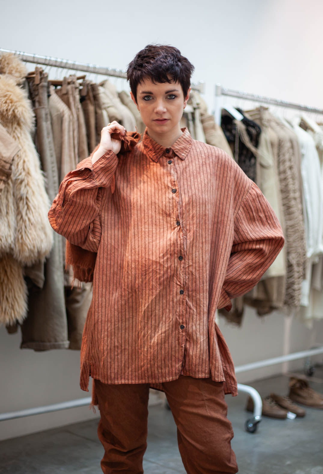 PRE-ORDER - Longline Shirt in Terracotta Cloud Stripe - 2130401