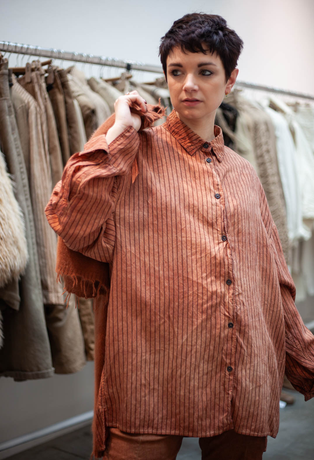 PRE-ORDER - Longline Shirt in Clay Cloud Stripe (Pictured in Terracotta Cloud Stripe) - 2130401