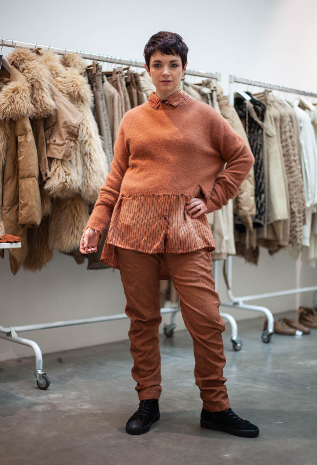 PRE-ORDER - Longline Shirt in Terracotta Cloud Stripe - 2130401