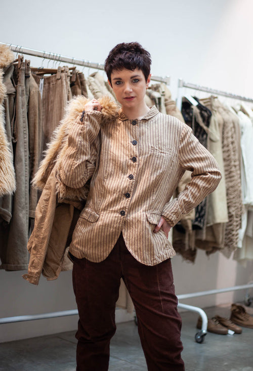 PRE-ORDER - Button Up Jacket in Terracotta Cloud Stripe (Pictured in Clay Cloud Stripe) - 2131110