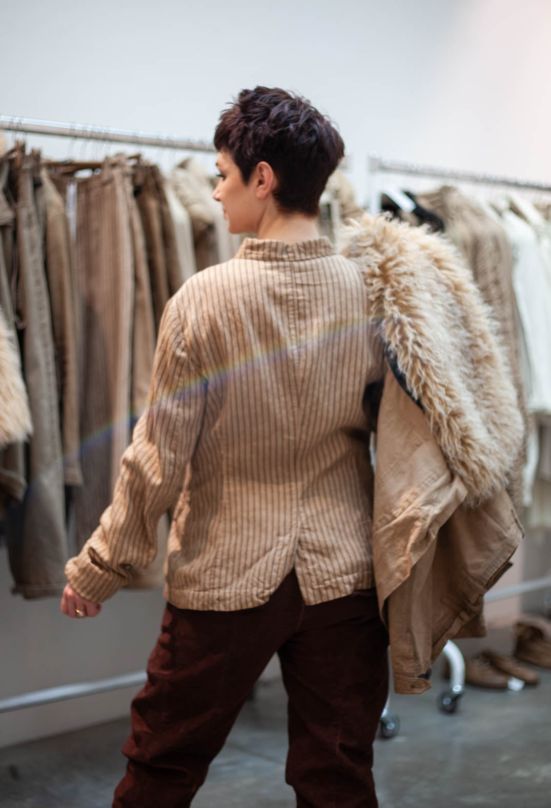 PRE-ORDER - Button Up Jacket in Terracotta Cloud Stripe (Pictured in Clay Cloud Stripe) - 2131110