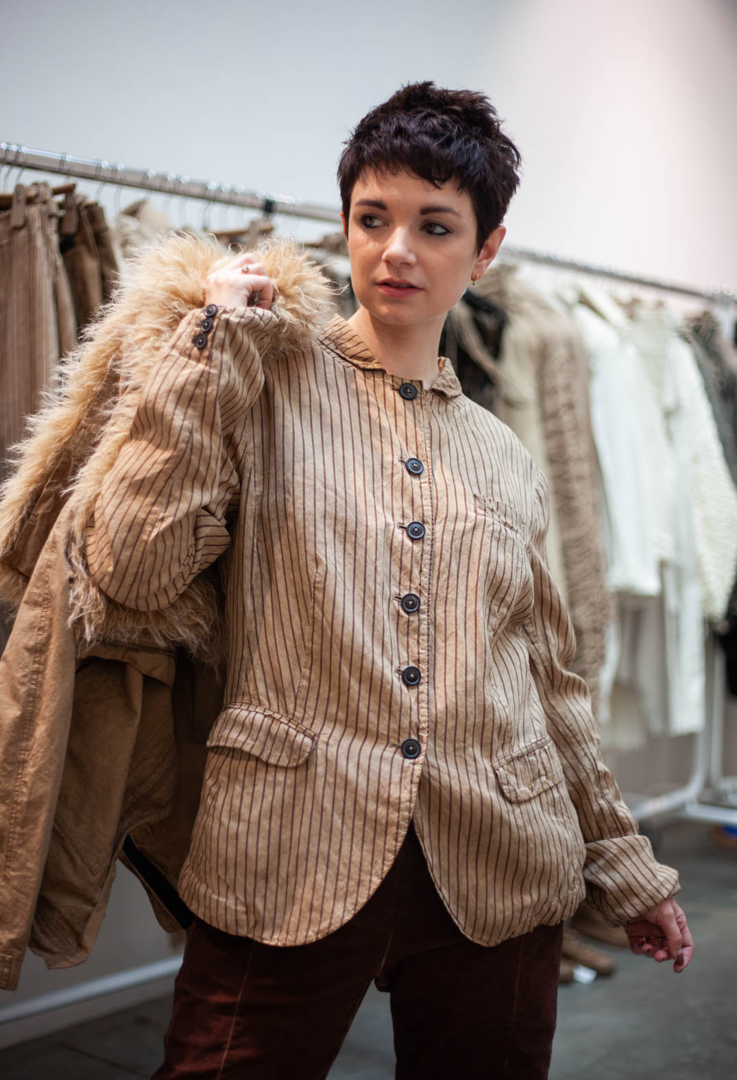 PRE-ORDER - Button Up Jacket in Henna Cloud Stripe (Pictured in Clay Cloud Stripe) - 2131110
