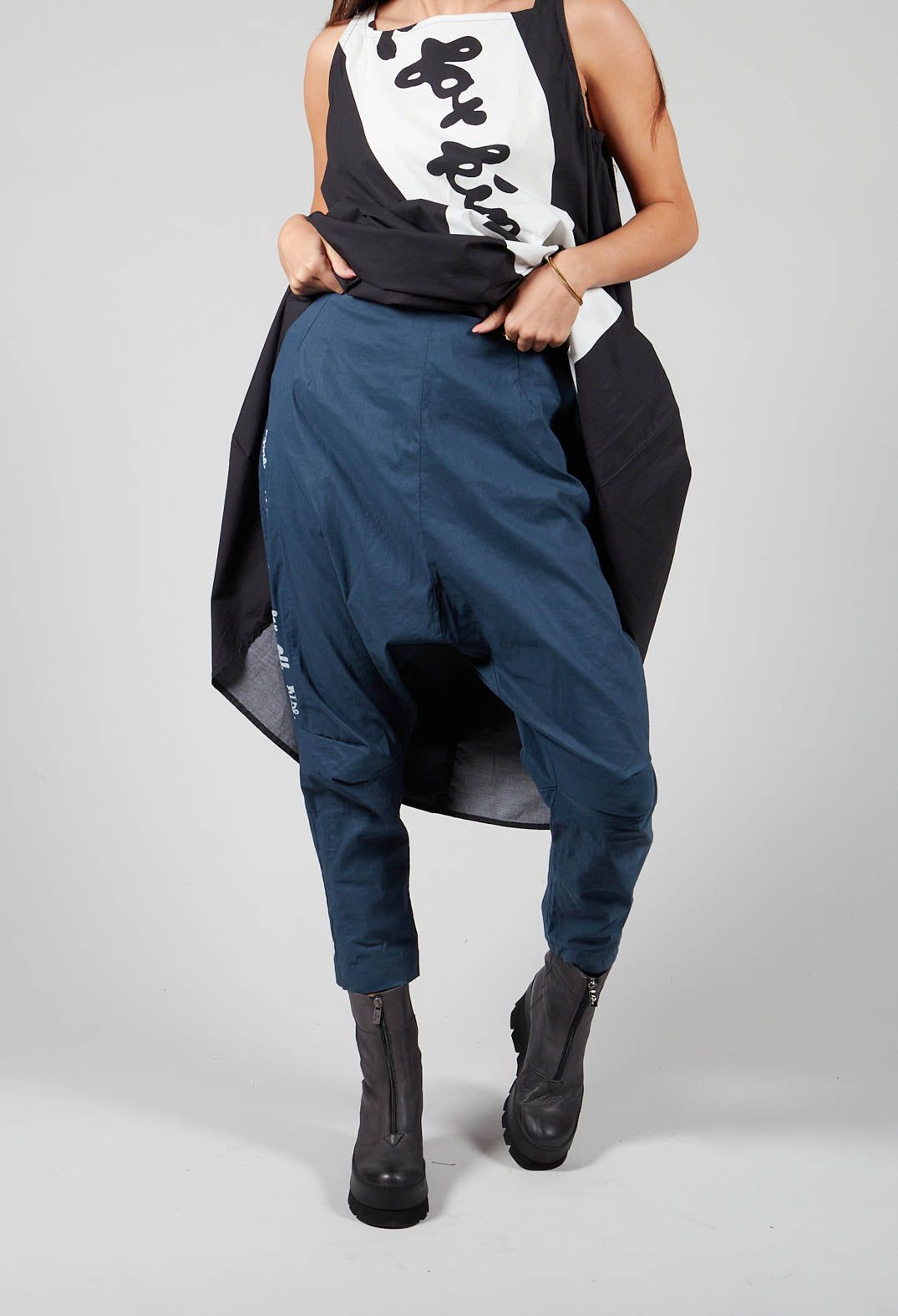Drop Crotch Trousers in Plum Print