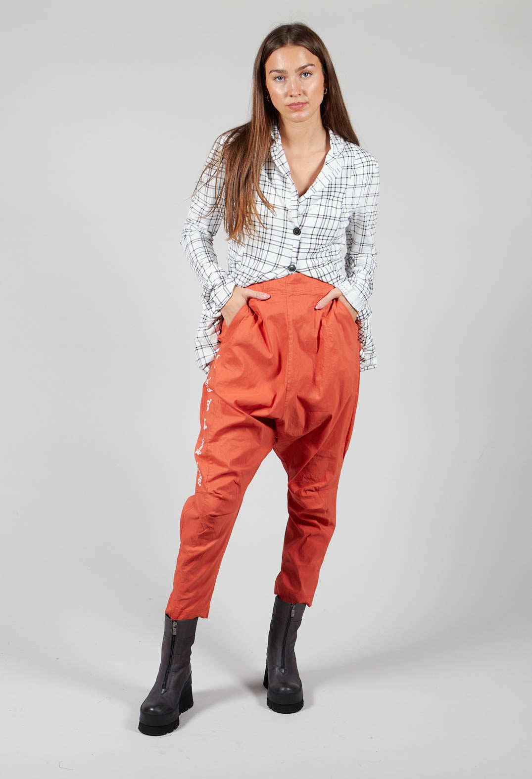 Drop Crotch Trousers in Orange Print