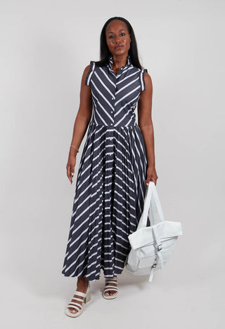 Sleeveless Shirt Dress in Grey/White