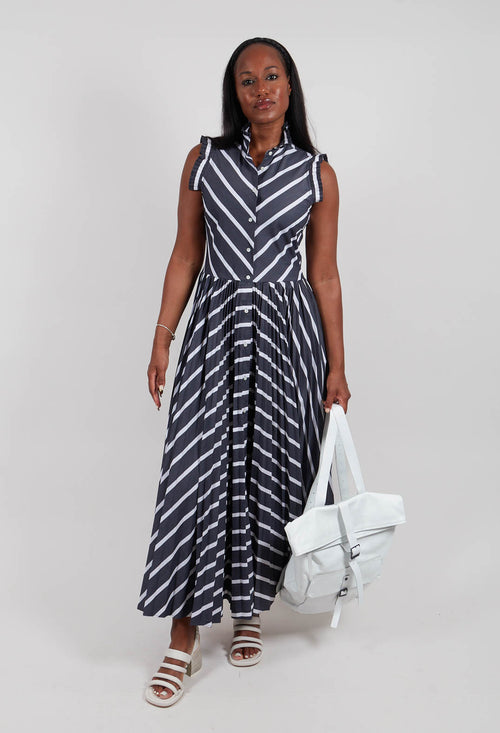 Sleeveless Shirt Dress in Grey/White
