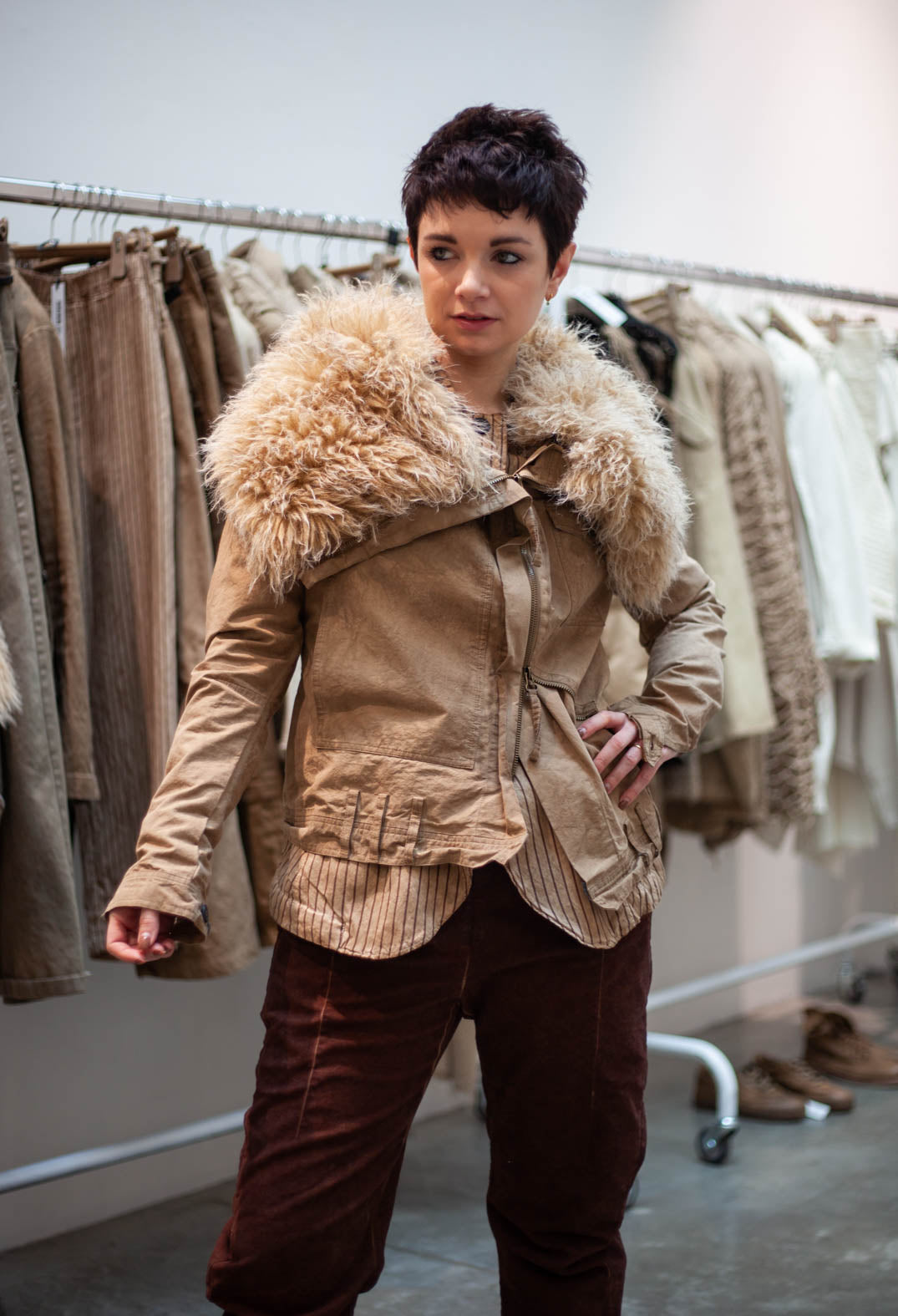 PRE-ORDER - Bomber Jacket with Faux Fur Collar in Henna Cloud (Pictured in Clay Cloud) - 2181109