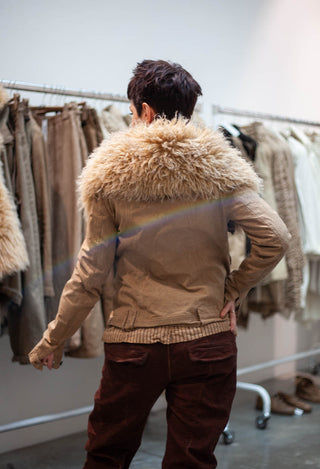 PRE-ORDER - Bomber Jacket with Faux Fur Collar in Terracotta Cloud (Pictured in Clay Cloud) - 2181109