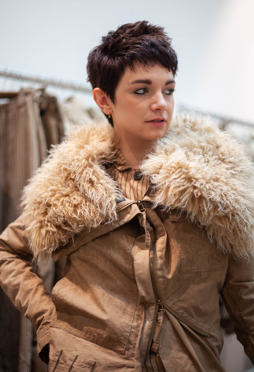 PRE-ORDER - Bomber Jacket with Faux Fur Collar in Henna Cloud (Pictured in Clay Cloud) - 2181109