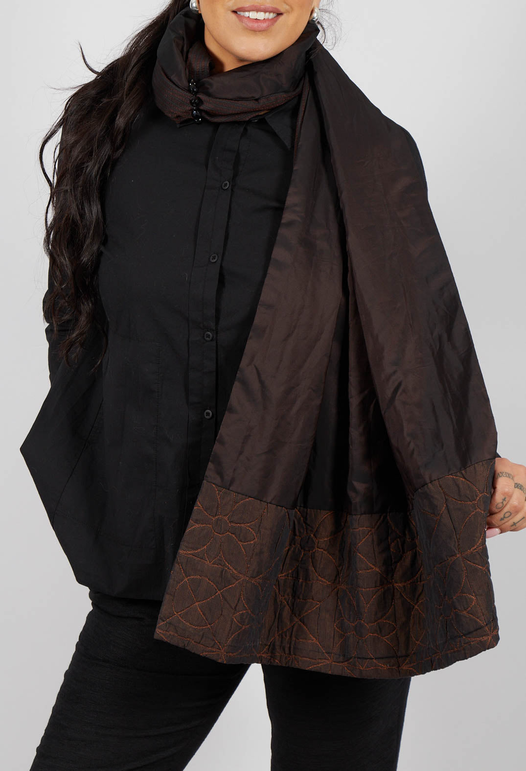 Gathered Scarf in Brown/Burgundy