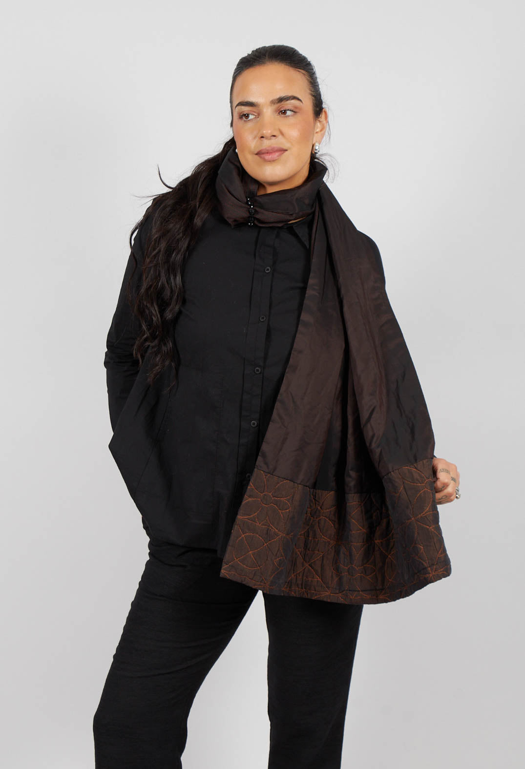 Gathered Scarf in Brown/Burgundy