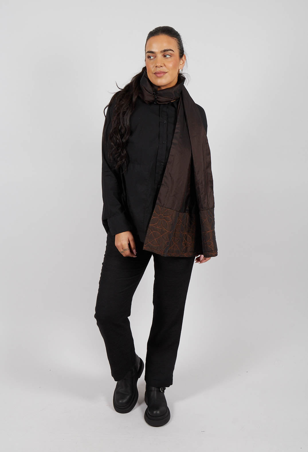 Gathered Scarf in Brown/Burgundy