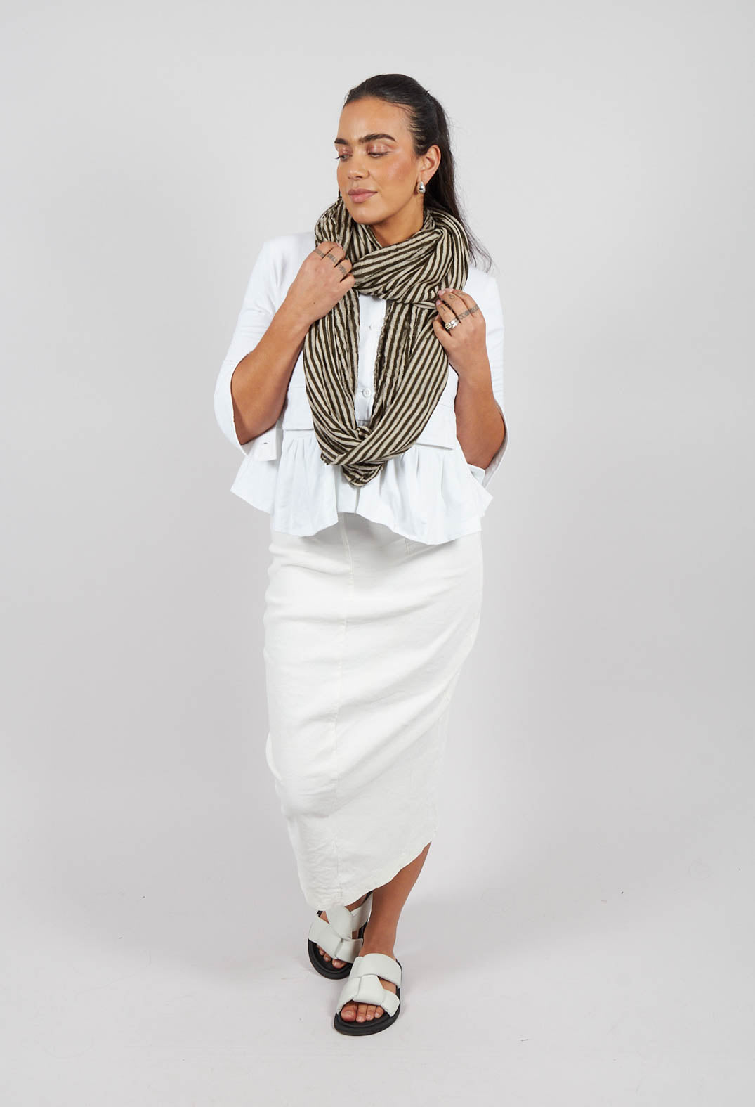 Stripe Snood in Military Green/Ecru
