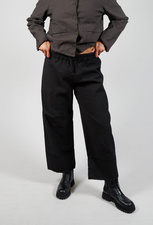 Elasticated Trousers with Wide Leg in Black