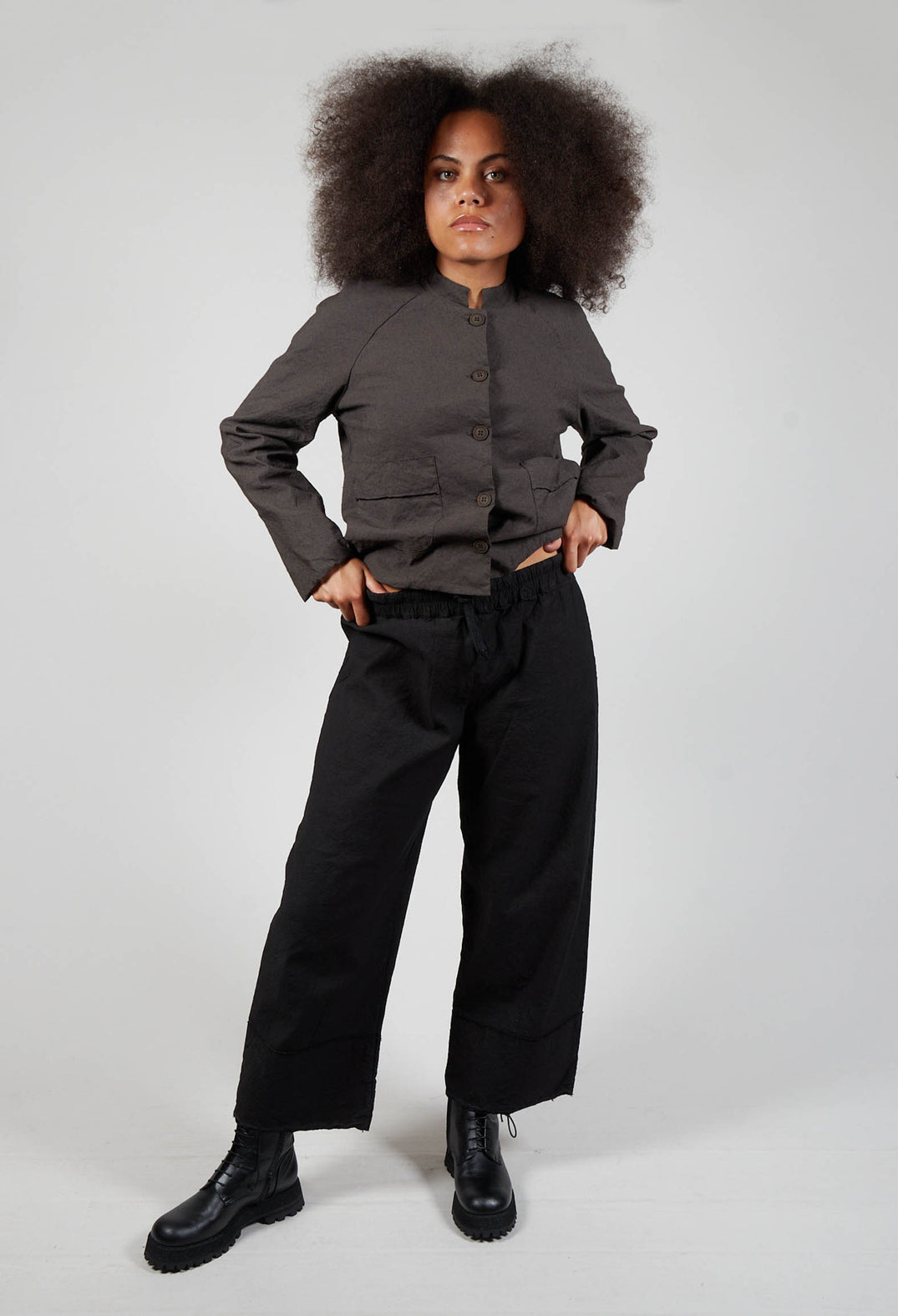 Elasticated Trousers with Wide Leg in Black